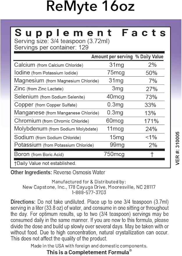 RnA ReSet ReMyte – Electrolyte Mineral Solution with Magnesium Iodine Selenium &amp Zinc 16.2 Fl Oz (1-Pack) NSF Certified