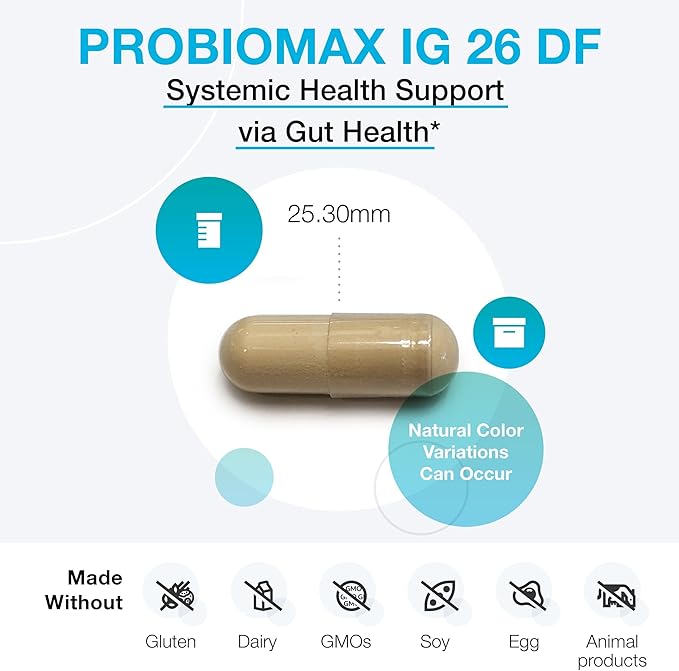 XYMOGEN ProbioMax IG 26 - Immunized Egg Powder &amp Bacillus Coagulans - Digestive Health Support - Vegetarian Gluten-Free &amp Non-GMO - 120 Capsules