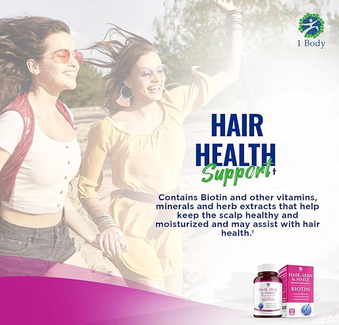 1 Body Hair Skin Nails Growth Vitamin with Biotin - Complete Formula for Men &amp Women - 2 Pack