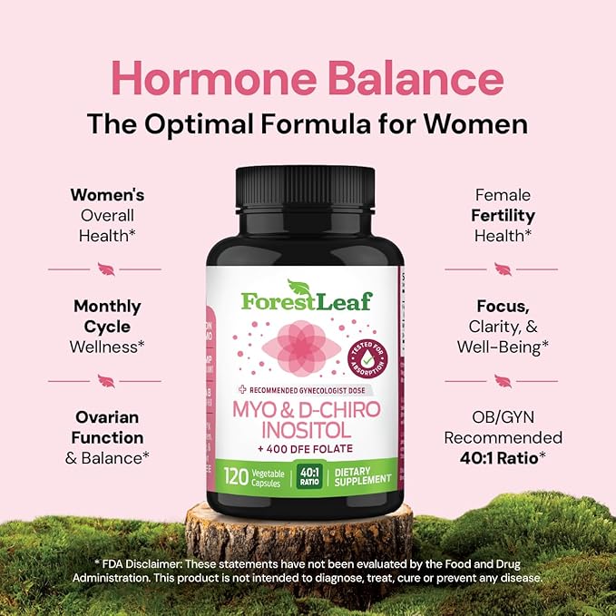 Myo-Inositol &amp D-Chiro Inositol Supplement for Women's Health | Fertility Supplements Women | Inositol 40:1 Ratio Support Ovarian Function &amp Healthy Hormone Balance Women | 2050mg | 120 Powder