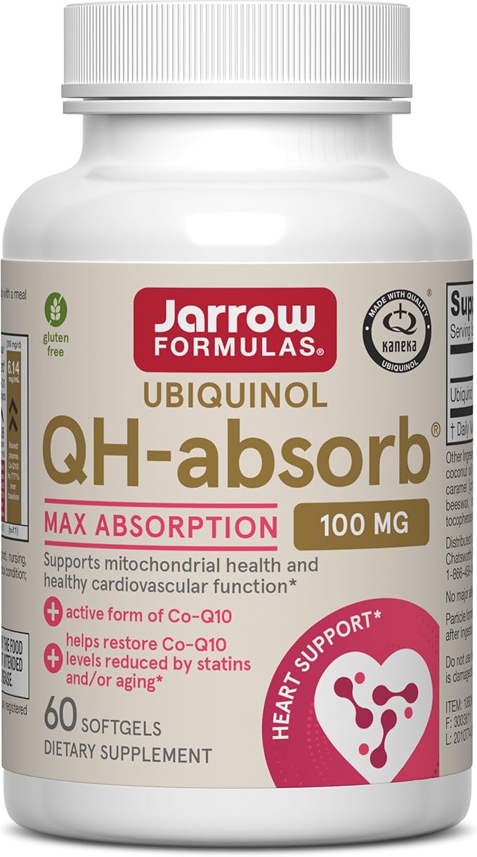 Jarrow Formulas QH-Absorb Ubiquinol 100mg - 60 Softgels - High Absorption &amp Active Antioxidant Form of Co-Q10 - Supports Mitochondrial Energy Production &amp Healthy Cardiovascular Function