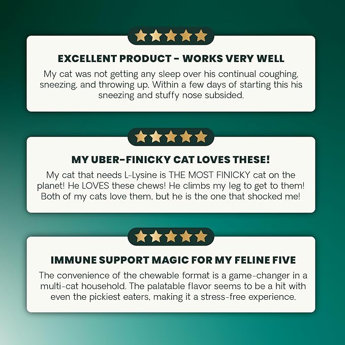 VetriScience Lysine Immunity Health Chews 250 mg Lysine Plus Immune Supplement for Cats and Kittens with Allergies Sneezing Runny Nose and Watery Eyes Chicken 120 Count