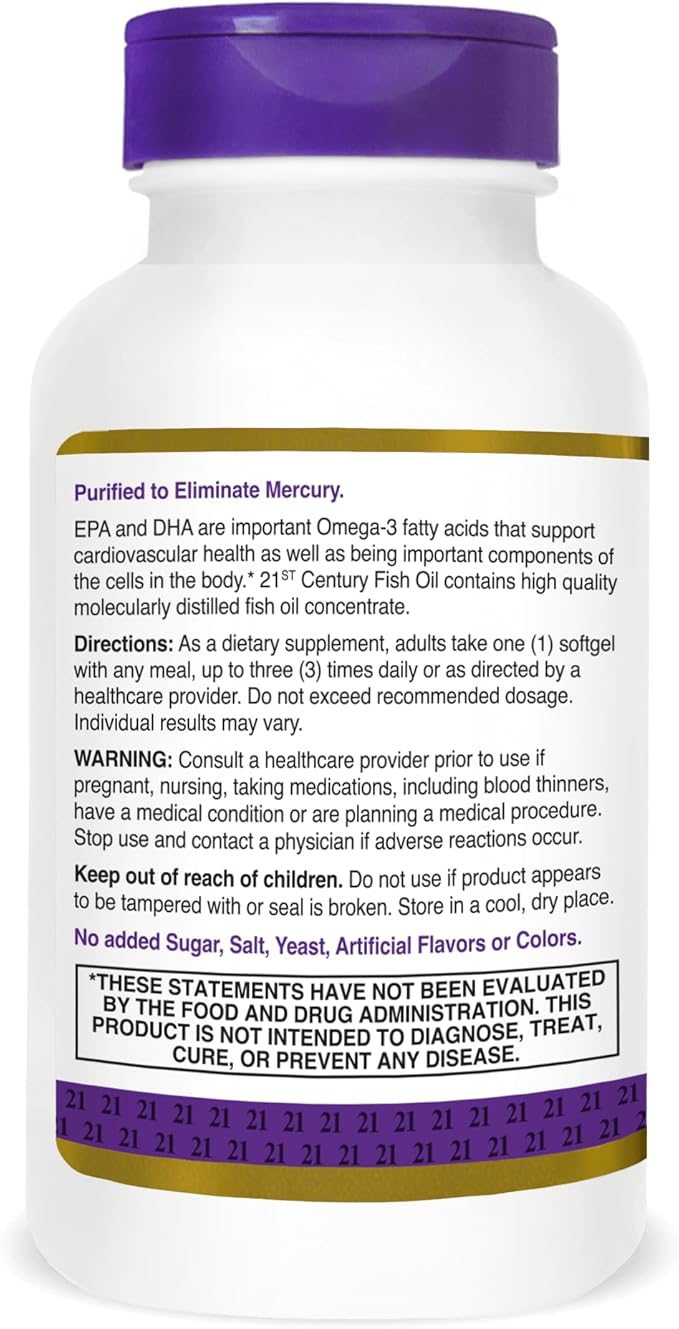 21st Century Omega-3 Fish Oil 1000 mg Softgels 120 Soft Gels (Pack of 12)