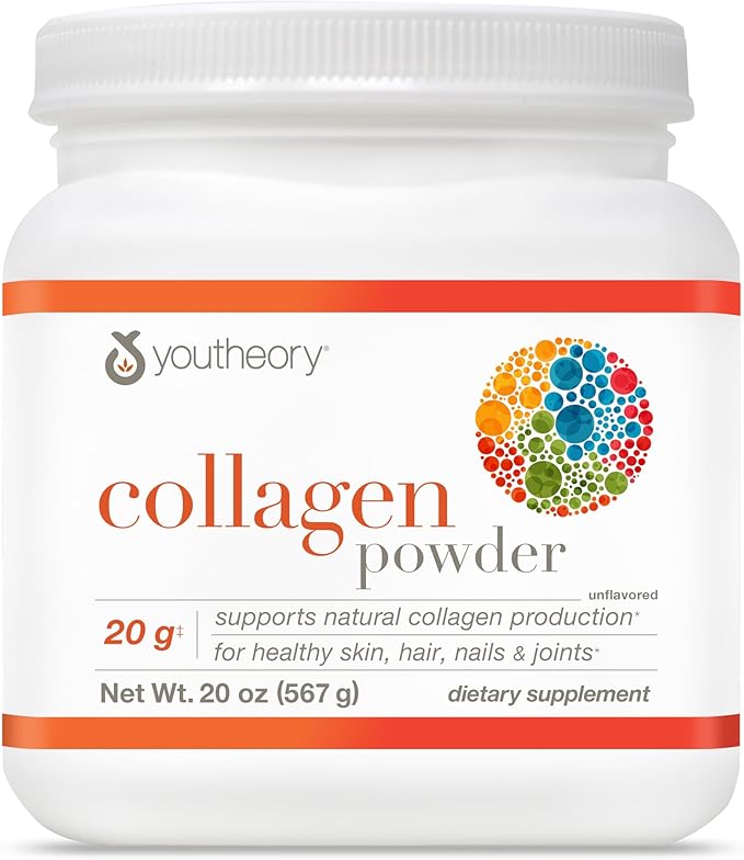 Youtheory Collagen Powder - 20 g Hydrolyzed Collagen Peptides - with Vitamin C Biotin &amp Amino Acids - Supports Joint &amp Bone Health* - Unflavored - 20 oz (21-Day Supply)