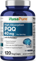 NusaPure PQQ Supplement 40 mg 120 Veggie Capsules Non-GMO Pyrroloquinoline Quinone Disodium Salt Bioperine &amp Vegan