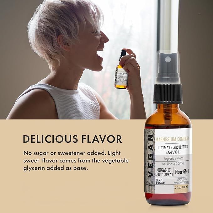 Tri Magnesium Complex - Magnesium Biglycinate Citrate &amp Taurate Liquid Spray 300mg w/Raw Vitamin C for Body Decompression - Hibiscus &amp Pineapple Flavor 2 Fl Oz (60 ml) - 60 Day Supply