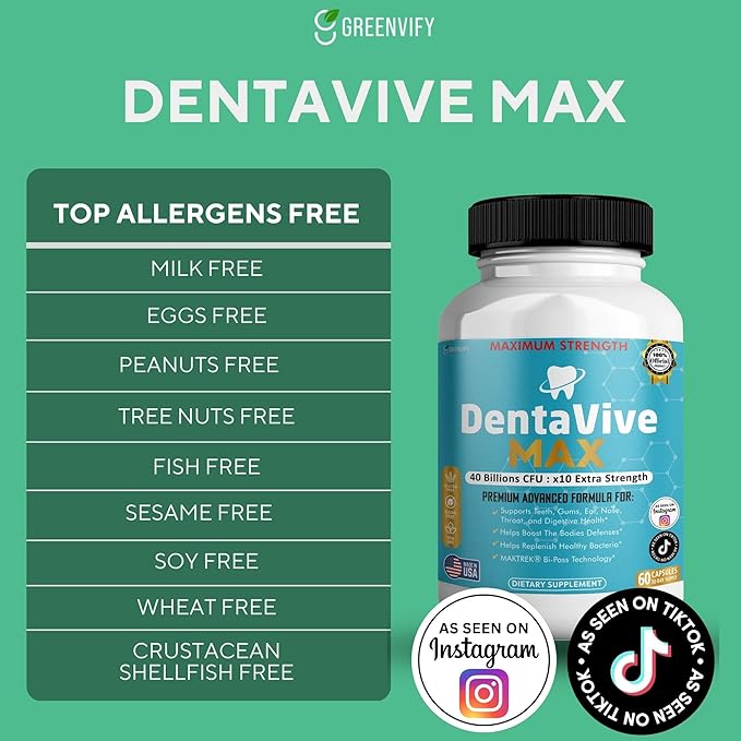 DentaVive Max Probiotic Supplement 40 Billion CFU 60 Capsules Premium Oral Health Support for Teeth Gums Digestive Health (5)