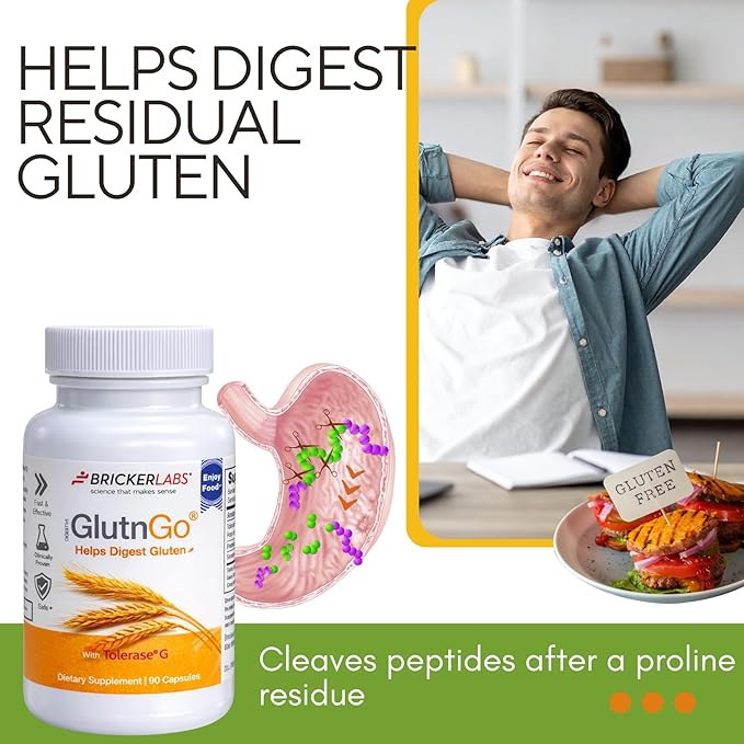 Bricker Labs GlutnGo Gluten Digestive Enzyme with Tolerase G 100mg – Supports Gluten Digestion &amp Digestive Comfort 90 Capsules