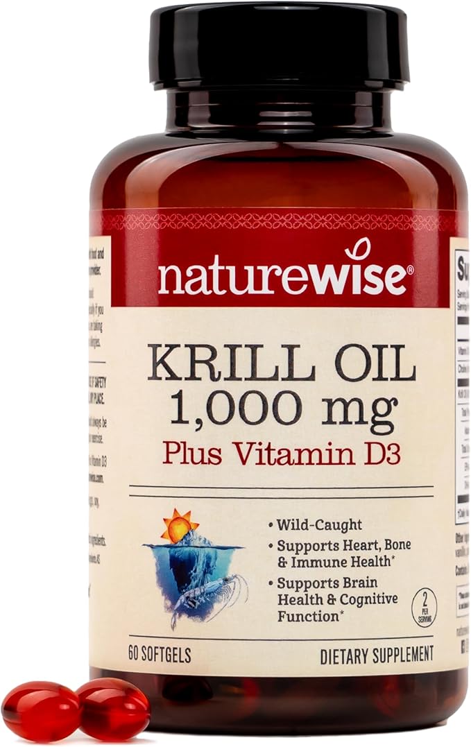 NatureWise Krill Oil 1000 mg + Vitamin D3 6000 IU - SUPERBAboost Concentrated Antarctic Krill Oil - Omega-3 EPA &amp DHA Phospholipids &amp Astaxanthin - Non-GMO - 60 Softgels[30 Day Supply]