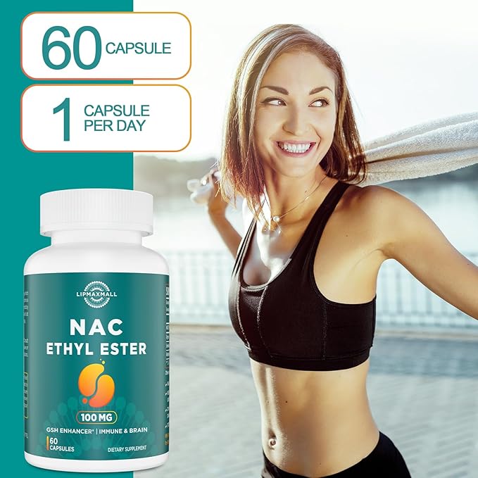 lipmaxmall N-Acetyl Cysteine Ethyl Ester 100mg-More Absorption Than 1000mg NAC-with Glycine 600mg-Benefit Glutathione-Good for Immune System &amp Antioxidant for AdultsNACET(60 Capsules-1 Pack)
