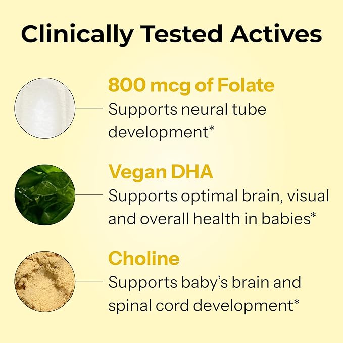 HUM Complete Prenatal Multivitamin for Women with Folate DHA and Choline 23 Nutrients for Daily Support Gluten Free Non GMO Supplement for Pre During and Post Pregnancy 30 Vegan Capsules