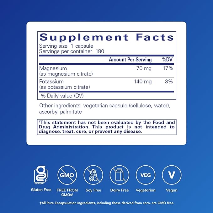 Pure Encapsulations Potassium Magnesium (Citrate) - for Heart Health &amp Bone Mineralization* - Optimal Absorption - Gluten Free &amp Non-GMO - 180 Capsules