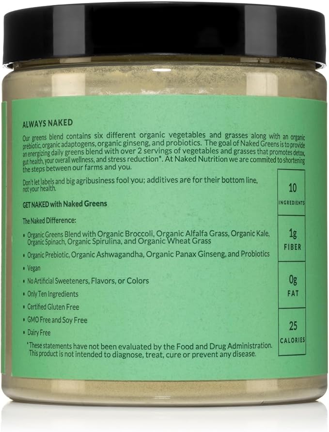 NAKED Super Greens Powder Organic Greens Supplement - Only 10 Premium Ingredients - Vegan Non-GMO Prebiotic and Probiotic - 35 Servings