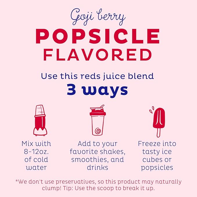 KOS Reds Superfood Powder for Antioxidants - USDA Certified Organic Beet Root Goji Berries Acai Pomegranate Coconut Water &amp Digestion Enzymes- Goji Berry Popsicle Flavor Juice Mix - 28 Serving