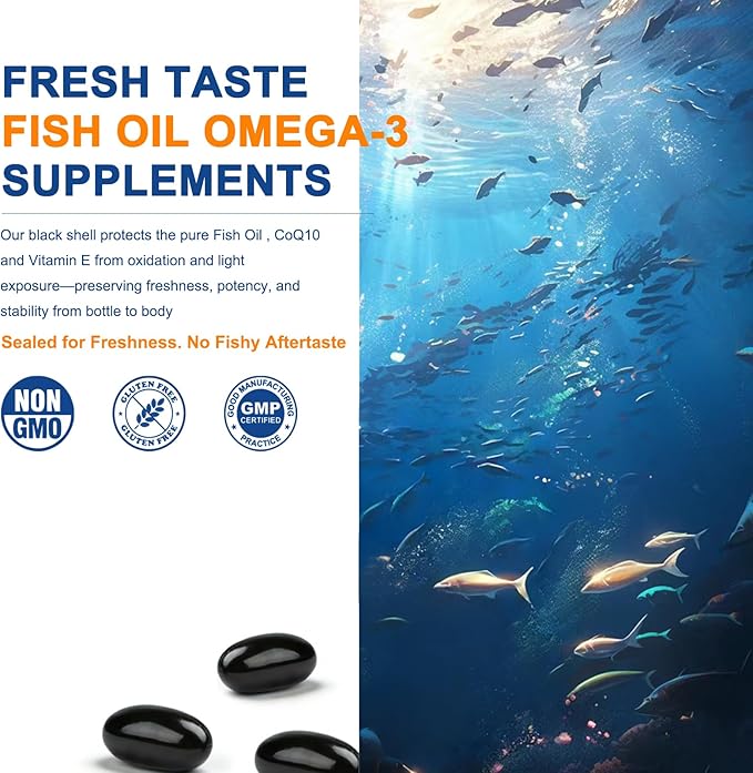 Omega 3 Fish Oil Supplements 1200mg - 984mg Omega-3 with CoQ10 Phospholipids &amp Plant Sterols - Heart &amp Brain Support for Men &amp Women - 60 Mini Softgels