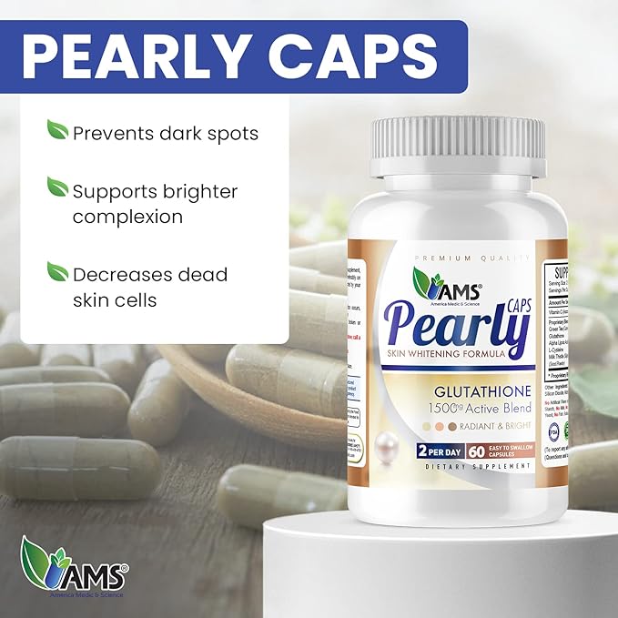 America Medic &amp Science Pearly Caps (60 Capsules) | 1500 mg Glutathione Supplement for Men and Women | Anti-Aging and Skin Lightening Pills | with Vitamin C L-Cysteine and Alpha Lipoic Acid