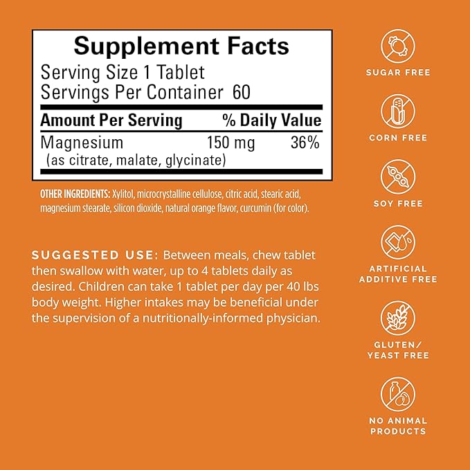 BRAINMD Dr Amen Magnesium Chewables Citrus - 60 Chewable Tablets - Essential Mineral for Optimal Cell Function - Supports Memory &amp Focus - Gluten Free - 60 Servings