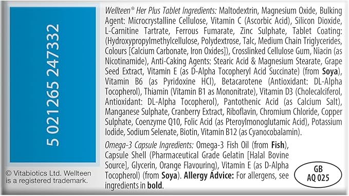 UK's Well Teen Her Plus Omega-3 - Advanced Nutritional Support for Teenagers and Young Women Ages 13-19 - 56 Tablets and Capsules