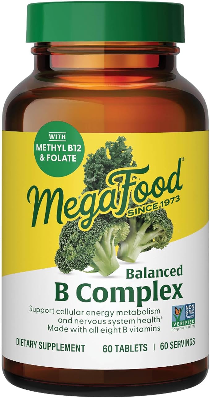 MegaFood Balanced B Complex - B Complex Vitamin Supplement - 8 B Vitamins Including Vitamin B6 Vitamin B12 Folate Biotin &amp More - Supports Cellular Energy Production - Vegan Gluten Free - 60 T