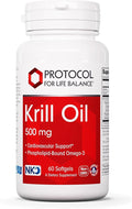 PROTOCOL FOR LIFE BALANCE Krill Oil 500mg - Krill Oil Supplement - DHA &amp EPA - with Astaxanthin - Supports Heart Brain Joints* - Non-GMO &amp Halal - 60 Softgels
