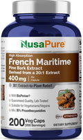 NusaPure French Maritime Pine Bark Capsules 400 mg 200 Veg Capsules (Non-GMO Vegan)