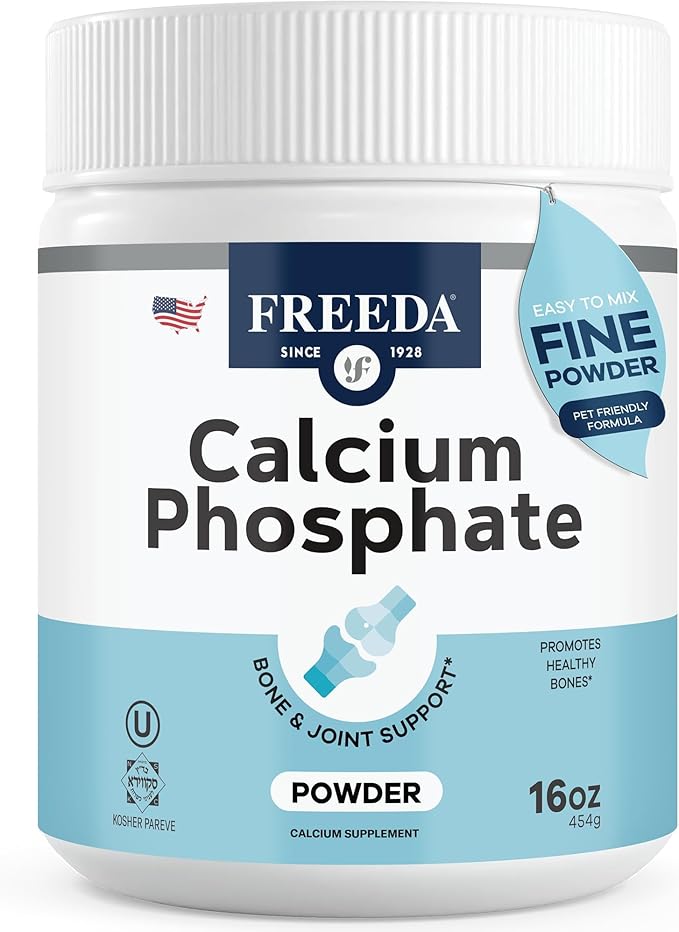 Freeda Calcium Phosphate Powder – Kosher Mineral Supplement for Bone &amp Joint Health in Men Women Dogs &amp Cats – Bone Strength Powder with Calcium and Phosphorus – No Vitamin D – Made in USA