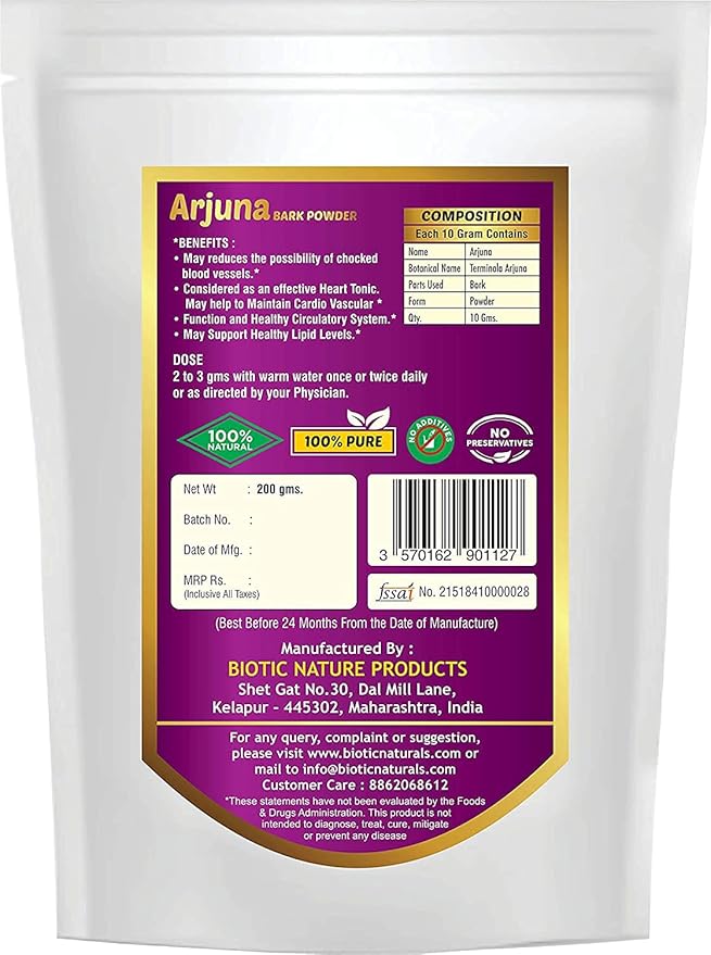 Astha Biotic Natural Arjuna Bark Powder (Terminalia Arjuna) - 200 g. | Herbal Powder for The Heart