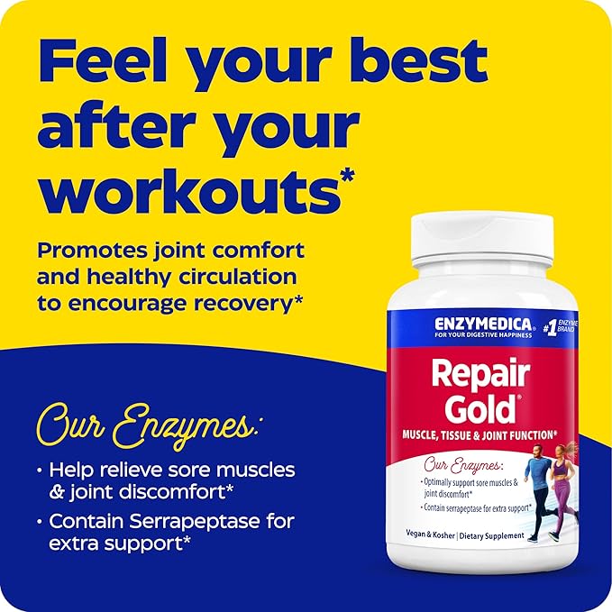 Enzymedica Repair Gold Proteolytic Enzymes Joint Support Supplement Promotes Muscle Recovery &amp Tissue Function 60 Count