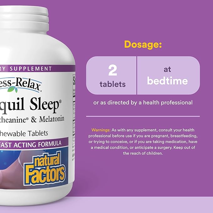 Natural Factors Tranquil Sleep - Calm Sleep Health Supplement - Relaxation Support Supplement with Melatonin &amp 5-HTP - 120 Chewable Tablets (60 Servings)
