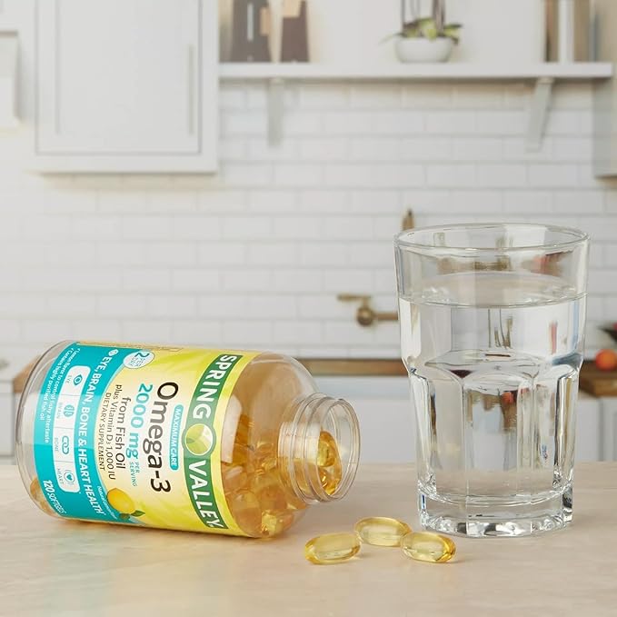 Spring Valley Omega-3 from Fish Oil 2000 mg | Premium Omega-3 from Fish Oil Eye Brain Bone &amp Heart Health | Set with Basket Goods Store