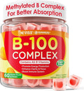 Super Vitamin B Complex Gummies - Methylated B Complex for Women &amp Men All B Vitamins Methyl B12 Methylfolate Vitamin C Choline Inositol PABA for Energy Brain &amp Immune 0g Sugar Vegan