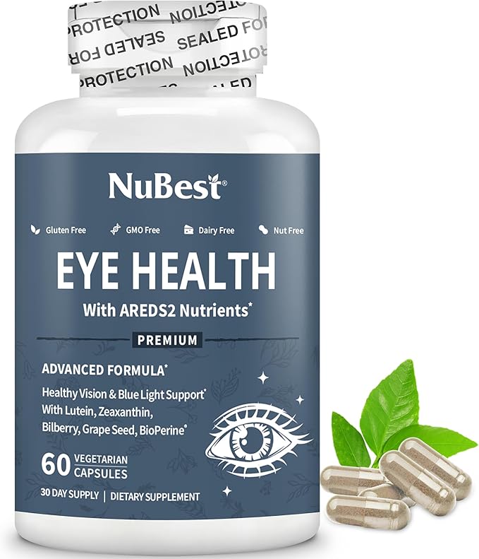 NuBest AREDS 2 Eye Vitamins with Beta Carotene Carrot Powder 20mg Lutein 4mg Zeaxanthin Bilberry Grape Seed BioPerine B-Complex Multivitamin for Eye Health | Pack 2