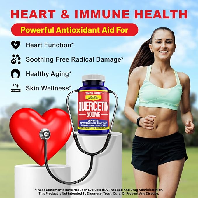 Simply Potent Quercetin Supplements Quercetin 500mg 200 Capsules 2 X Quercetin 250mg Phytosome Bioflavonoid Antioxidant Vegan Gluten Free Pills to Support Healthy Cellular Heart &amp Immune Functio