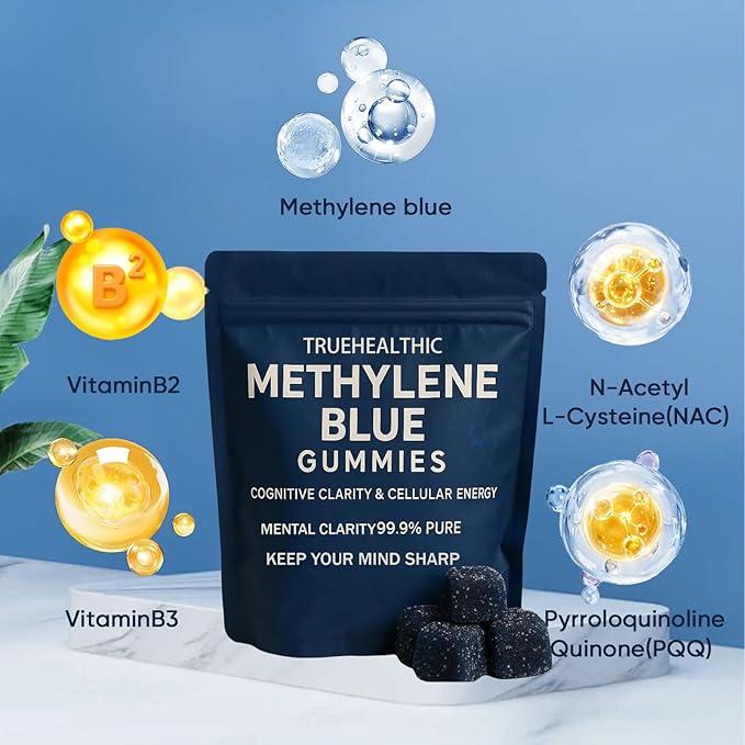 Methylene Blue Gummies 5mg of Methylene Blue Per Gummy for Sustained Energy Mental Clarity Lifted Mood Sharper Focus 99.9% Pure 30 Gummies Per Bag (2)