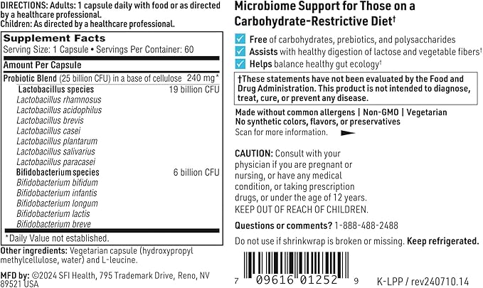 Klaire Labs SFI Health Ther-Biotic LactoPrime Plus - Lactobacillus and Bifidobacterium Probiotics for Digestive Health - Daily Probiotic for Men &amp Women for Carb-Sensitive Individuals (60 Capsules