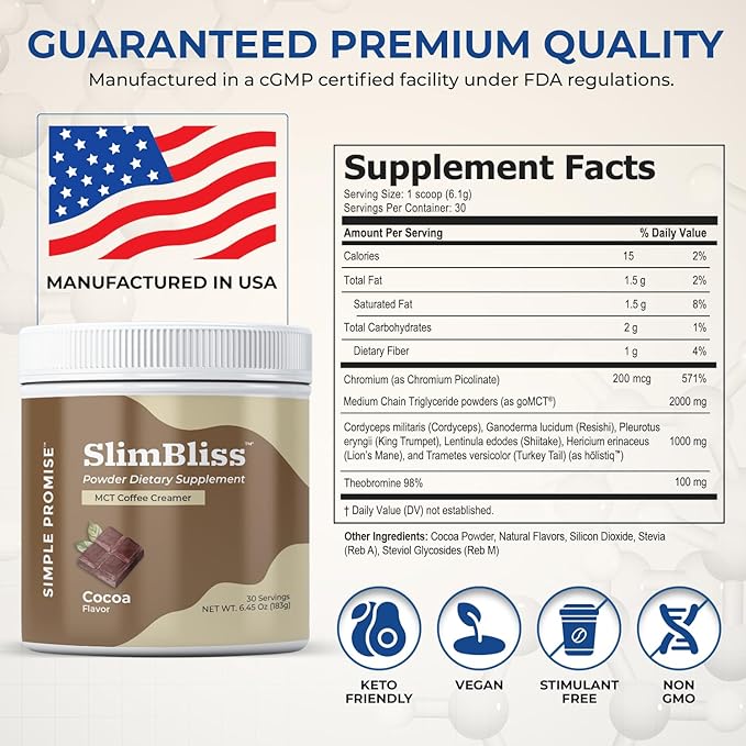Simple Promise SlimBliss - Sugar Free Coffee Creamer with MCT Oil Powder - Supports Metabolism Energy and Digestion - MCT Powder for Coffee Keto Coffee Creamer Healthy Mocha Creamer - 30 Servings