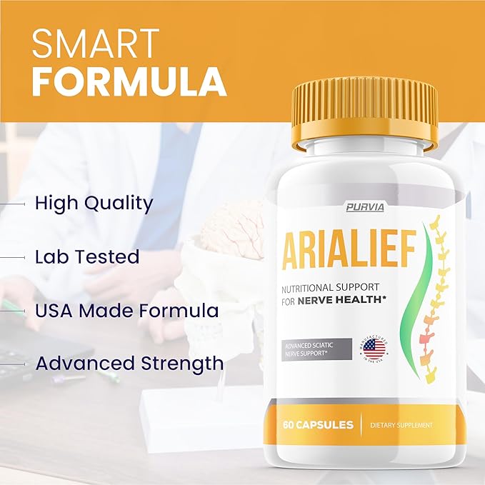 (5 Pack) Arialief Capsules Sciatica - Official Formula - Arialief Vitamin Supplement Advanced Strength Formula Arialief Capsules Nutritional Support Maximum Strength Overall Wellness (300 Capsules)