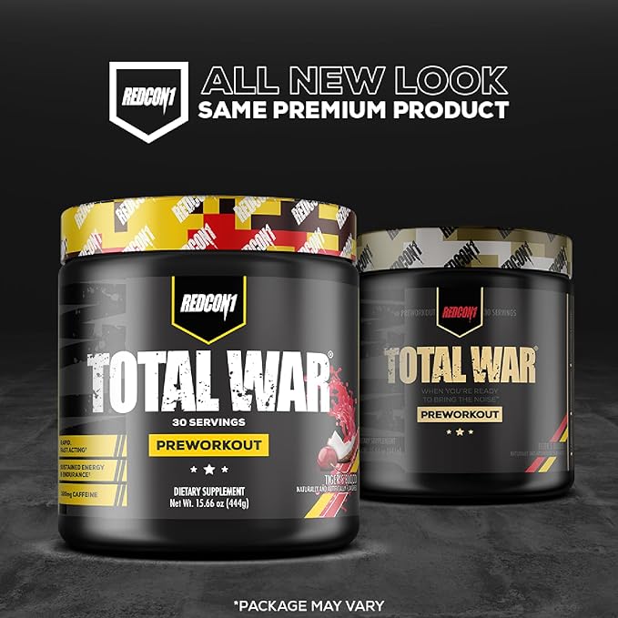 REDCON1 Total War Pre Workout Strawberry Kiwi - L Citrulline Malic Acid Green Tea Leaf Extract for Pump Boosting Pre Workout for Women &amp Men - 3.2g Beta Alanine to Reduce Exhaustion (30 Serving