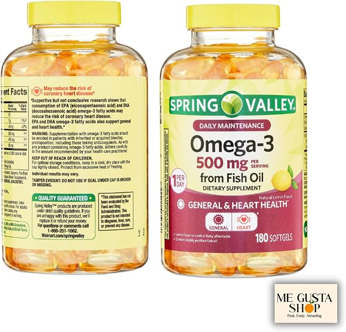 Spring Valley Omega 3 500mg 180 Softgels from Fish Oil Dietary Supplements + me Gusta Sticker