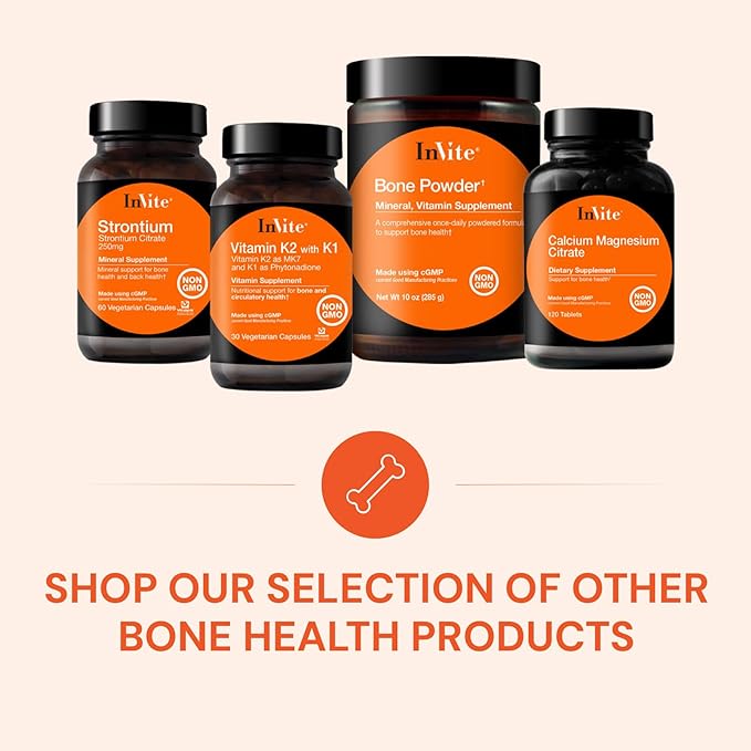 InVite Health Bone Powder - Comprehensive Once-Daily Powdered Formula to Support Bone Health - Helps Enhance Calcium Absorption - 30 Servings