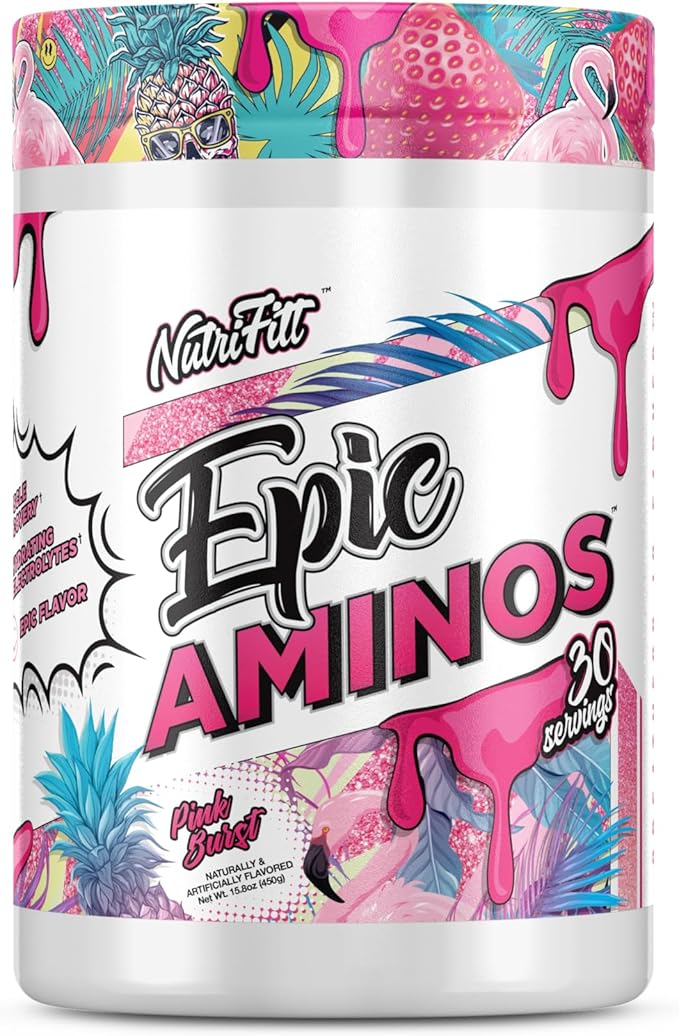 Nutrifitt Epic Aminos | Flavorful for Lean Muscle Growth | Muscle Recovery | Hydration + Endurance | 30 Servings | Pink Burst