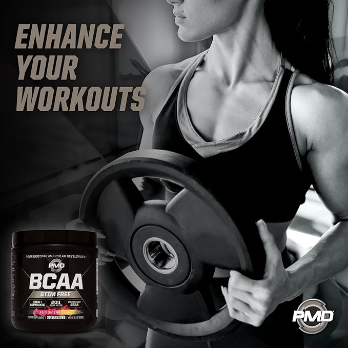PMD Sports BCAA Stim-Free Amino Acids - Better Workout Performance Enhanced Recovery Daily Energy Muscle Builder and Muscle Sparing - BCAA Powder Drink Mix - Fun on the Beach (30 Servings)