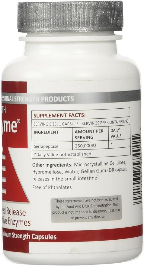 Serra Enzyme Serrapeptase Supplement - Clear Lungs and Sinuses Proteolytic Digestive Cleanse | 250000 IU - Maximum Strength | 90 Capsules