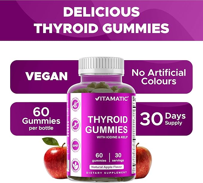 Vitamatic 2 Pack Vegan Thyroid Support Gummies with Iodine &amp Kelp – 60 Count – Plant-Based – Supports Energy &amp Metabolism