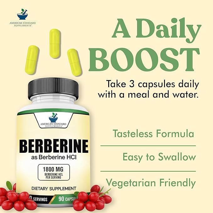 American Standard Supplements Berberine Capsules 1800mg Per Serving 90 Veggie Capsules