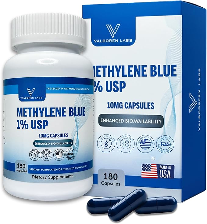 Methylene Blue 1% Liquid (59ML) + 10mg Capsules Bundle – 180 Vegan Pills – Pharmaceutical Grade – Made in USA – Third Party Tested – Alcohol Free Supplement