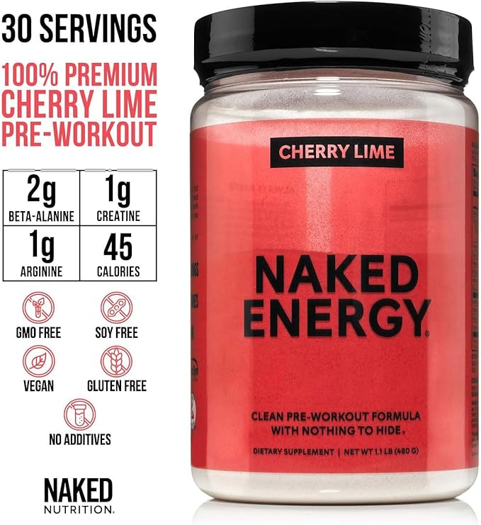 NAKED Cherry Lime Pre Workout &amp BCAA Bundle – Vegan Clean Energy (30 Servings) + 2:1:1 BCAA Powder (34 Servings) for Performance &amp Recovery