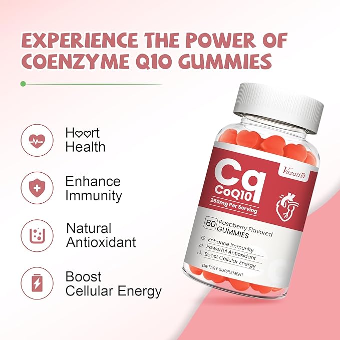 2 Pack CoQ10 Gummies 250 mg Plus Omega-3 Magnesium Vitamin B12 for Cellular Energy Brain &amp Antioxidant 5X Better Absorption Coenzyme Q10 Supplement Raspberry Flavored Gummies - 120 Cts