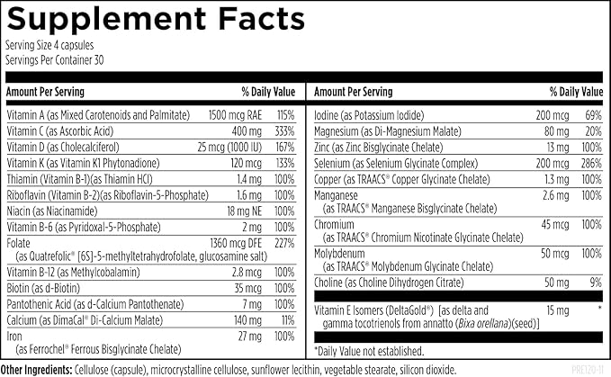 Designs for Health Prenatal Pro Methylated Multivitamin for Women - Prenatal Vitamins with Iron A D E + Vitamin K with Methylated Folate Calcium Magnesium Zinc for Nursing + Postpartum (120 Caps)
