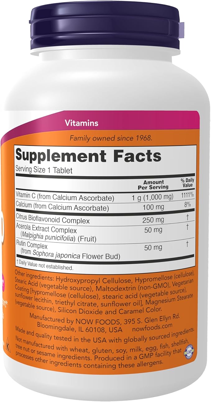 NOW Foods Supplements Vitamin C-1000 Complex with 250 mg of Bioflavonoids Buffered Antioxidant Protection* 180 Tablets